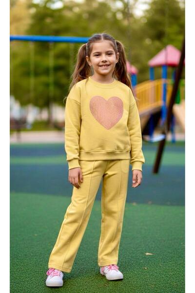 Kids Clup Stone-Embellished Girls' Tracksuit Set (Heart-Stoned, Shiny)