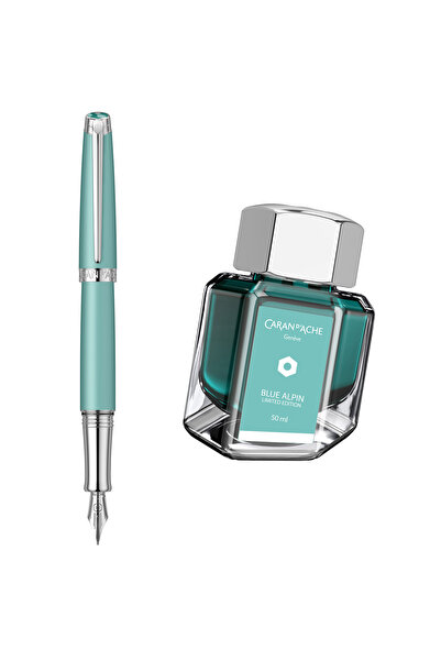 Caran d'Ache Σετ στυλό Alpine Blue Matte SRT με φιάλη μελανιού