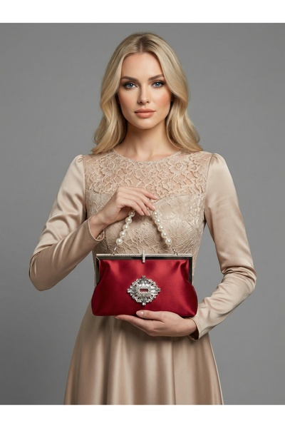 Wedding Fashion Burgundy Color Satin Soft Leather Metal Stone Pearl Detailed ...