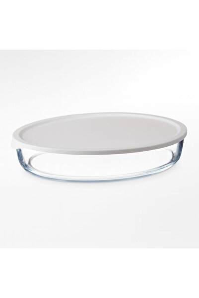 mastergold Oval-shaped, heat-resistant glass oven trays with a white plastic ...