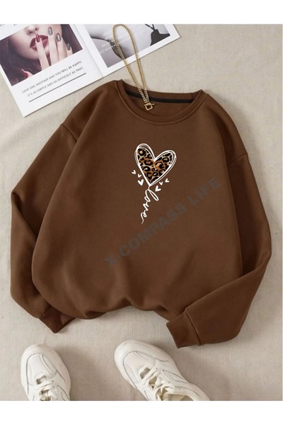 x-compass life Women'S/Girls' Love Leopard Heart Detailed Loose Cut Women's S...