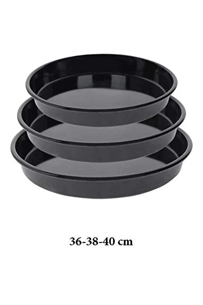 COOK-LAB 36-38-40 cm Set of 3 Black Shiny Enamel Round Oven Trays