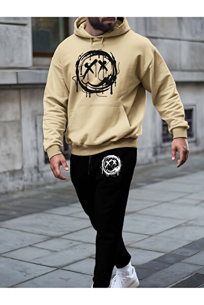 Rayan & Hoor Style Special Printed Hooded Tracksuit Set - Hooded Sweatshirt B...