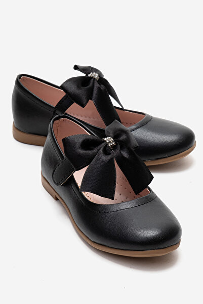 CCWAY AYAKKABI Pantofi cu panglică pentru copii, piele neagră