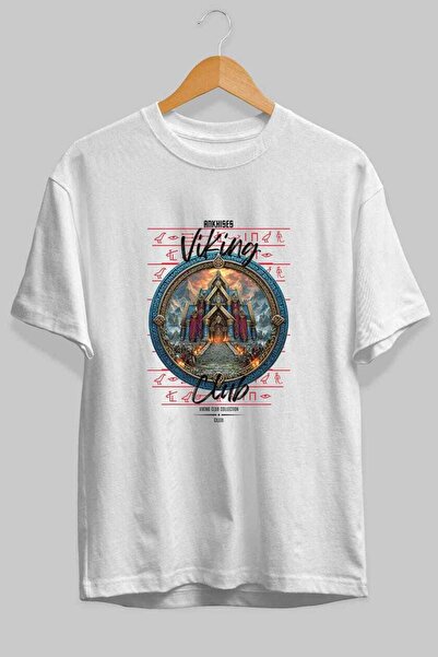 Ankhises Tricou supradimensionat alb cu imprimeu Valhalla în față, pentru băr...