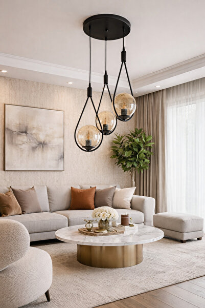 TREND KAFKAS – Modern siyah Damla Tasarım 3’lü Füme Cam Sarkıt Avize