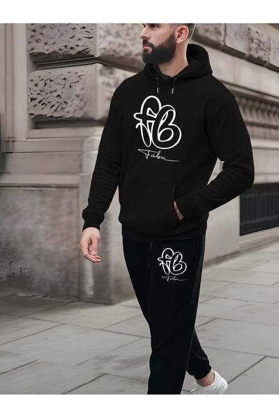 Rayan & Hoor Style Sweatshirt Set Printed Oversize Hooded Jacket with Hood