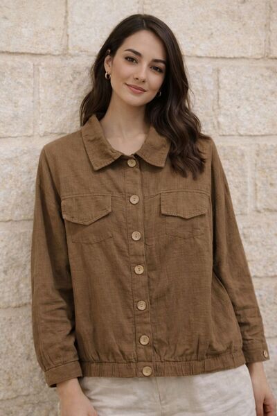 AGORATEKSTİL Women's 100% Cotton Fabric Shirt with Cuffed Sleeves