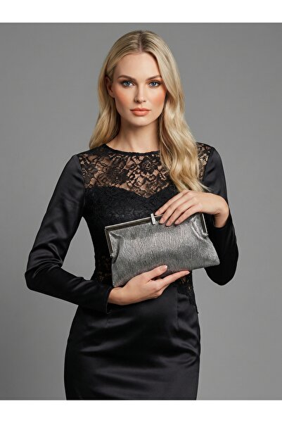 MidStore Platinum Color Soft Leather Metal Stone Pearl Detailed Chain Strap C...