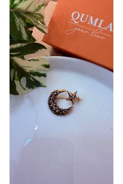 QUMLA BRONZ AY YILDIZ BROŞ ( 3 CM ÇAP )