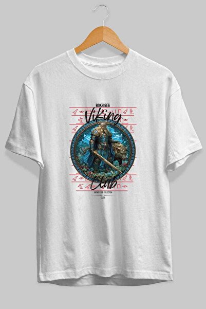 Ankhises Tricou Freyr cu imprimeu frontal, alb, supradimensionat, pentru bărb...