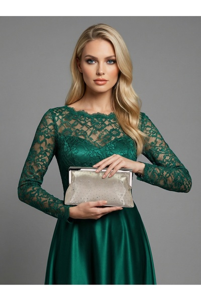 Biçanta Skin Color Satin Soft Leather Metal Stone Pearl Detailed Chain Strap ...