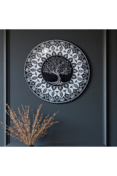 Ezera Shiny Mandala - Tree of Life - Black-Silver - 40 cm