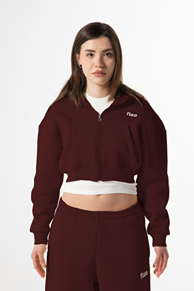 Flaw Wear Flaw Embroidered Burgundy Zip Crop