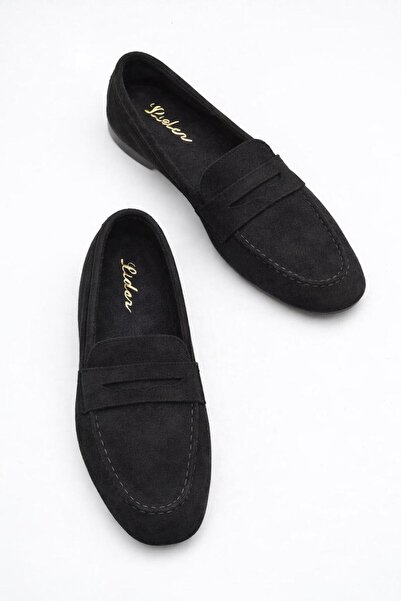 LDR Women's Loafer Flat Sole Moccasin Black Suede Shoes