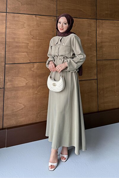 Rimel Moda بدلة جلارمي بأزرار باللون الكاكي