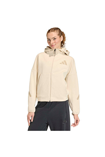 adidas Z.N.E. Full-Zip Kapüşonlu Kadın Bej Günlük Stil Eşofman Üstü KE4746