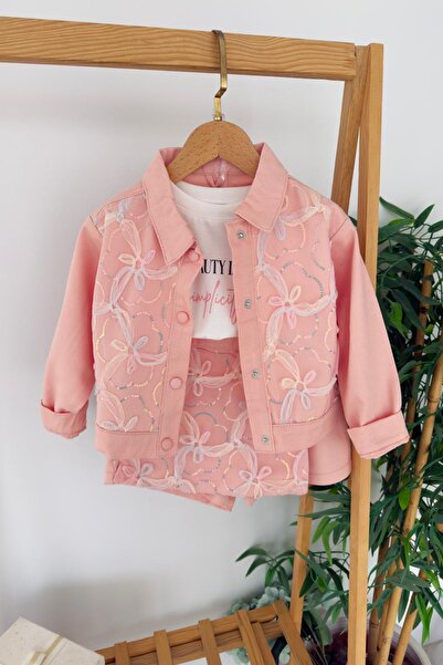 Minigimin Cicileri My Little Girl's Tulle Floral Sequin Detailed Jacket and 3...