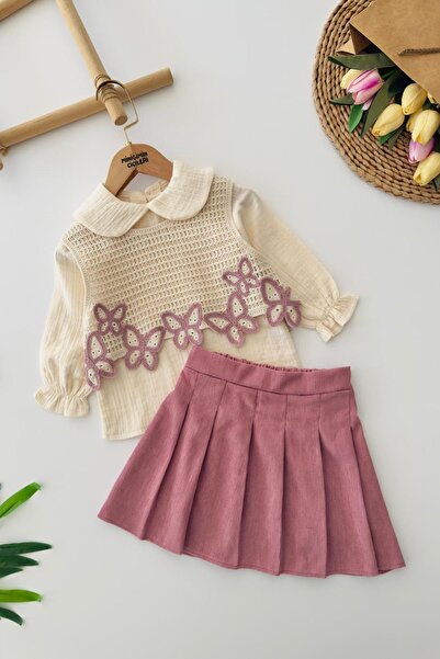 Minigimin Cicileri My Little Girl's 3-Piece Set with Butterfly Detailed Knitt...