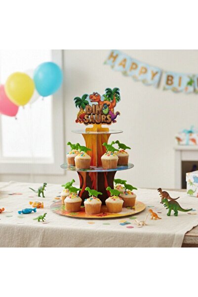 OEM Cardboard cake stand with 3 levels, Dinosaurs, total height 38 cm, 2260-7