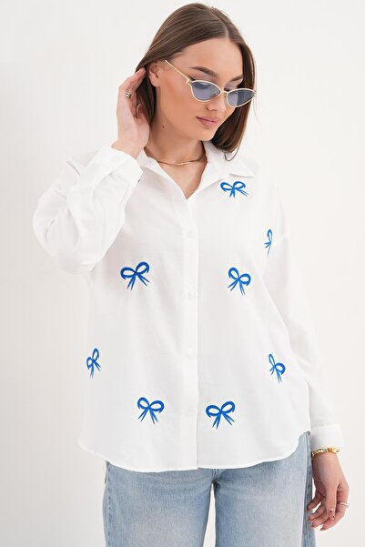 ŞİMAL Cămașă de damă cu mânecă lungă și broderie cu panglică 260199