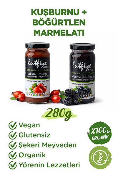 LUTFIYE Organik Marmelat Seti – Kuşburnu ve Böğürtlen – 2’li Karışık, İlave Ş...