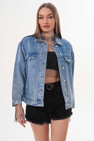 ŞİMAL جاكيت جينز طويل بأزرار للنساء 260180 -