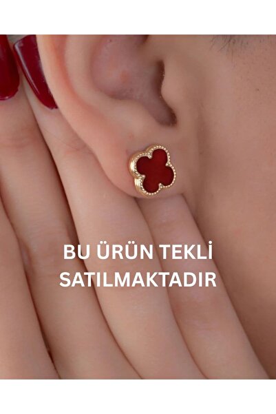 YCL JEWELLERY (TEKLİ) 8 Ayar Altın Bordo Yonca Pimli Küpe 10mm