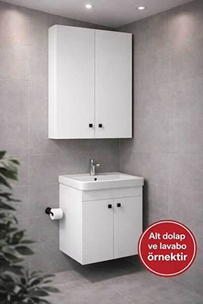 efecraft 40x70 cm Klozet Üstü Banyo Dolabı 2 Raflı Duvara Monte Modern Beyaz ...
