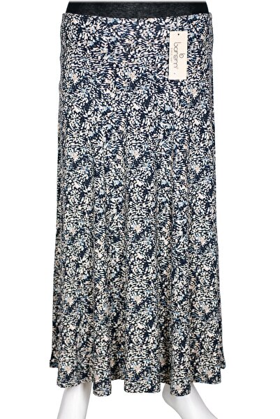 Barem Women's Arzu Corseted 6-Piece Patterned Combed Cotton Navy Blue Skirt D64