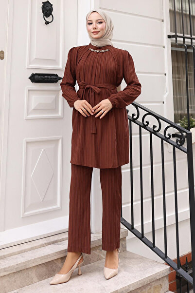 Missvalle Λεπτομερής Σετ Αλυσίδας με Λεπτομέρεια Καφέ Χρώματος MSV19140