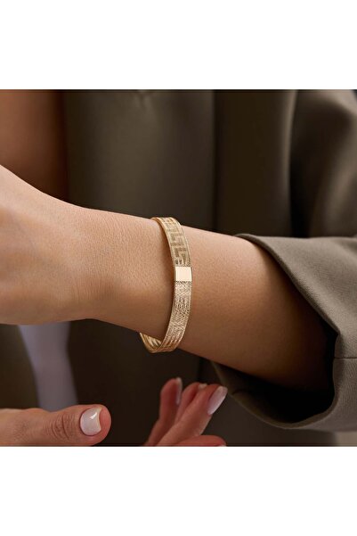 Bayar Gold 14 Ayar Altın İtalyan Grek Desenli Esnek Bilezik 9 mm