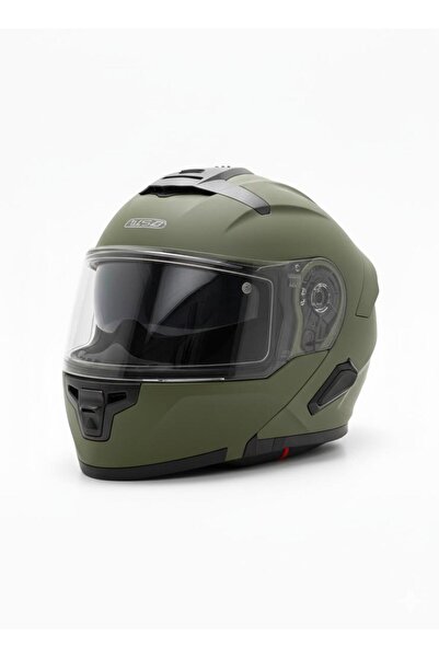 Casque Çene Açılır Kask Vizörlü Haki Yeşil Ece Belgeli