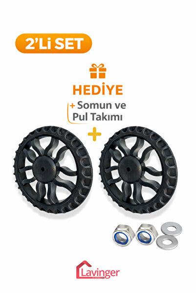 2 Adet Pazar Arabası Tekerleği Süper Sağlam Araba Tekeri Somun&Pul Hediyeli 18 cm Çap