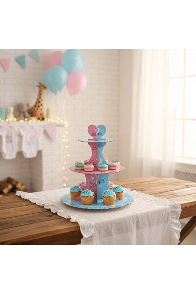 OEM Cardboard cake stand with 3 levels, Boy or Girl, total height 30.5 cm, 22...