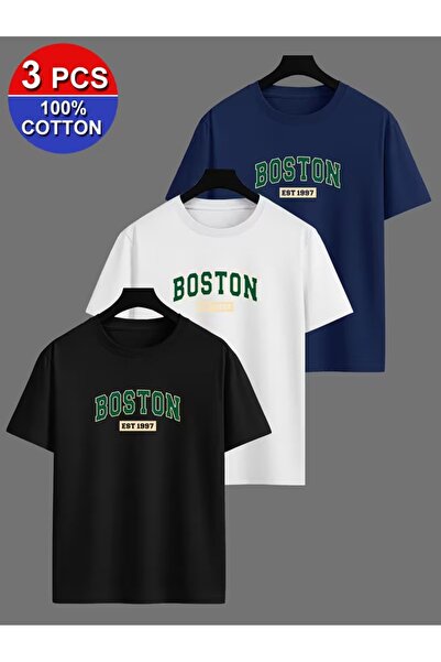 PAVRO Unisex Oversize Fit Multi T-Shirt Boston Printed Tshirt