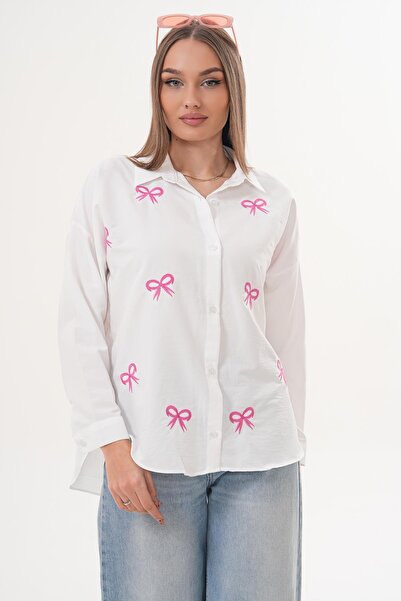 ŞİMAL Cămașă de damă cu mânecă lungă și broderie cu panglică 260199