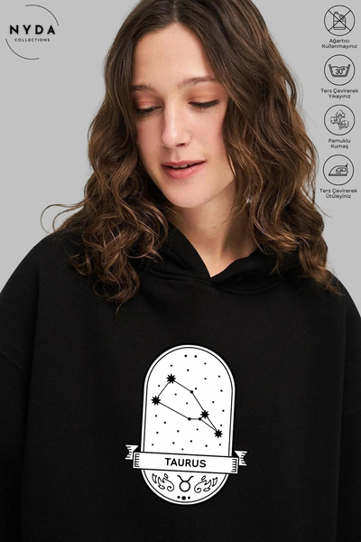Nyda Collections Unisex Φούτερ με κουκούλα, μακρυμάνικο, με στάμπα Ταύρος, με...