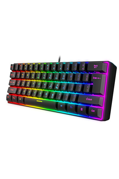 NEOSOR 60% Wired Gaming Keyboard, 61 RGB Lighting, N-Key Rollover, Double-Sho...