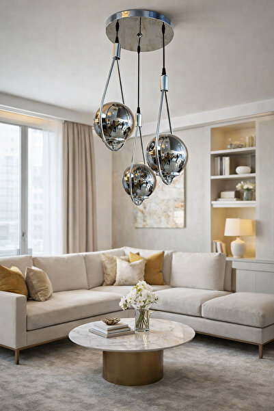 TREND KAFKAS – Nova 3’lü damla Krom Füme Cam Sarkıt Avize