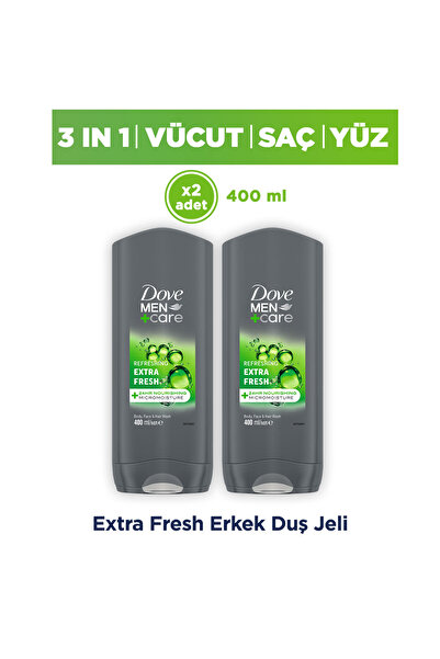 Dove Men +Care Duş Jeli Body, Face&Hair Extra Fresh 400 ml x2