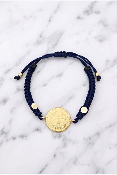 FerizZ Altın Kaplama Ata Liralı Lacivert İpli Bileklik BLK-1243