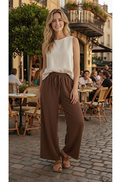 THEBEK Women's Elastic Waist Lace-Up Wide-Leg Ayrobin Pants - Summer Sweat-Re...