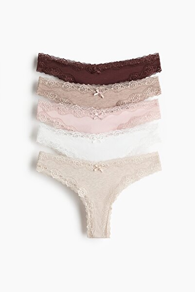 H&M 5'li Pamuklu ve Dantelli Brazilian Külot