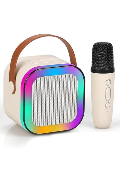 Generic White 1 Mic K12 Karaoke Machine Portable Bluetooth PA Speaker with 1W...