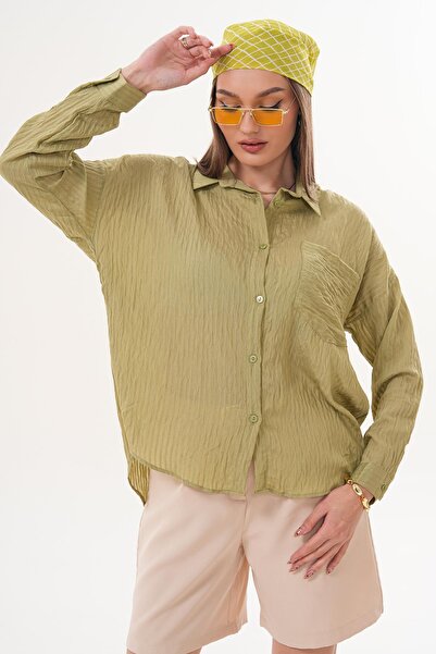 ŞİMAL Cămașă de damă cu mânecă lungă, cu model în dungi și detaliu cu un buzu...