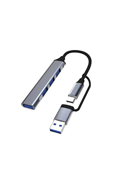 Hietech USB Hub Çoklayıcı Metal USB-C + USB Çoklayıcı Type-C ve USB Bağlantıl...