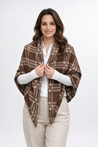 Sebir Moda Checkered Patterned Double-Sided Knitwear Triangle Shawl