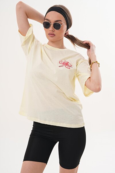 ŞİMAL Tricou supradimensionat cu imprimeu și gât rotund pentru femei 260074