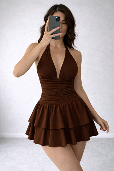 WAY OF LOVE HALTER YAKA ETEĞİ KAT KAT DRAPELİ YAZLIK ELBİSE